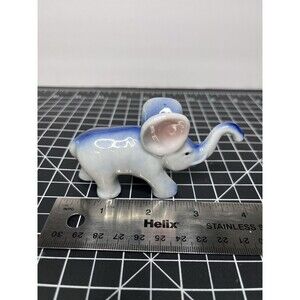 Vintage Miniature Hand Painted Blue & White Porcelain Japan Elephant Figurine